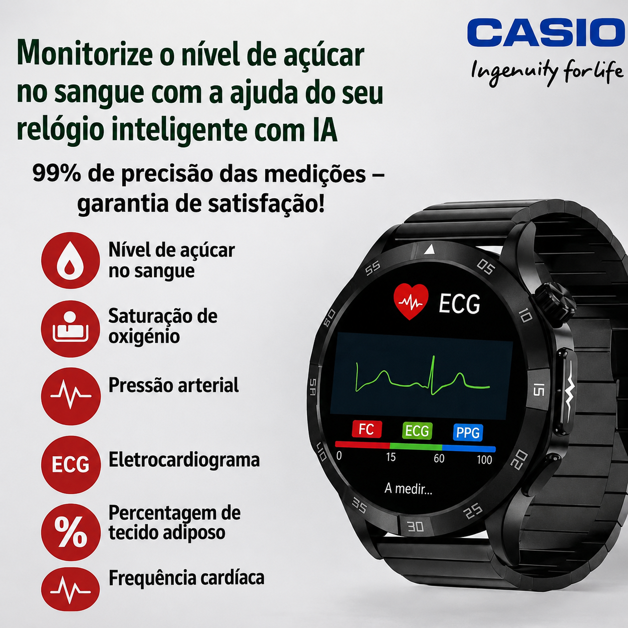 Smartwatch com funções de monitorização da saúde e da atividade diária