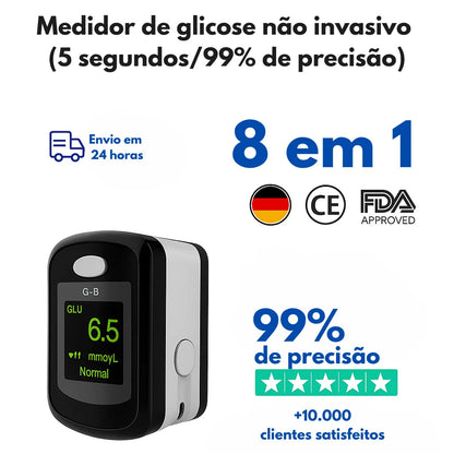Medidor de Glicose Glucomax no Sangue Não Invasivo (garantia de 5 anos) + Tensiómetro eletrónico